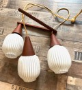 Teak loftlampe med 3 pendler